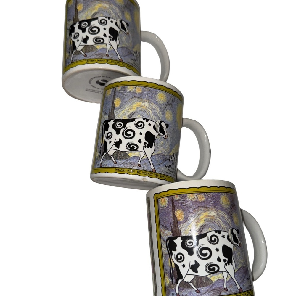 Set of THREE Artistic Cow Mugs – Black & White Graphic Farmhouse Coffee Cups
